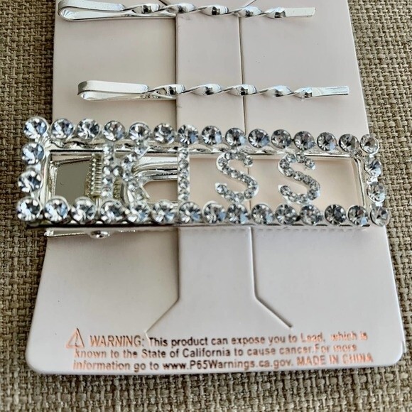 Hair clips fashion pins Rhinestone Silver Deco Hair Clips "KISS" set of 3 PCS - Picture 2 of 6